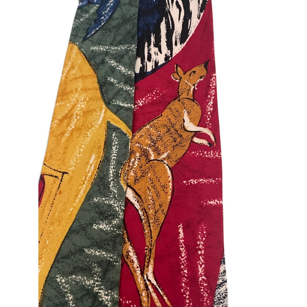 Vintage '91 World Wildlife Fund Silk Animal Tie Lion Owl Crane 4" Blade Retro - Picture 2 of 7